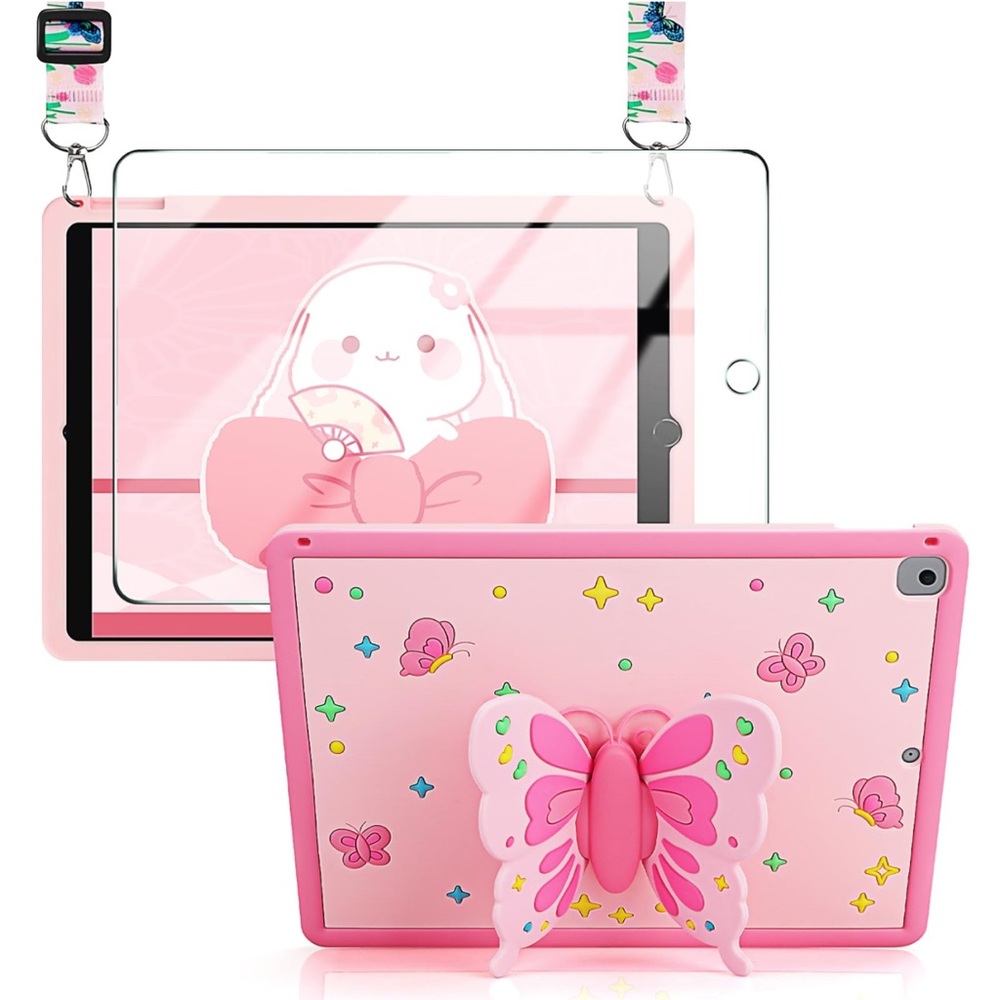 IPad 10th Generation Case Kids 3D Butterfly 10.9 Case with Screen Protector-Pink